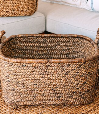 Extra grote wasmand - vierkante boho -mand - geweven decoratieve mand - opslagmand gemaakt van natuurlijke waterhyacint (2 maten) mentari