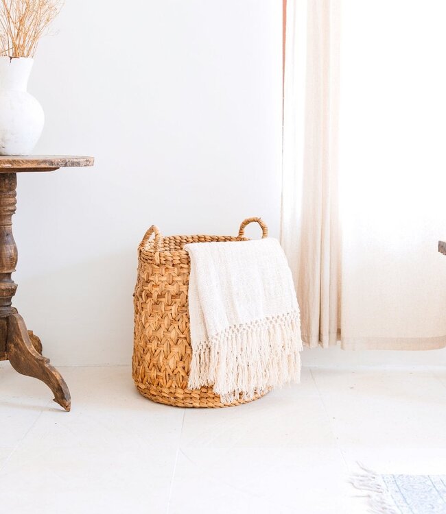 Rond geweven wasmand – Boho plantenmand – wasmand bruin – grote mand van waterhyacint RAJA (3 maten Ø 35/40/50 cm)