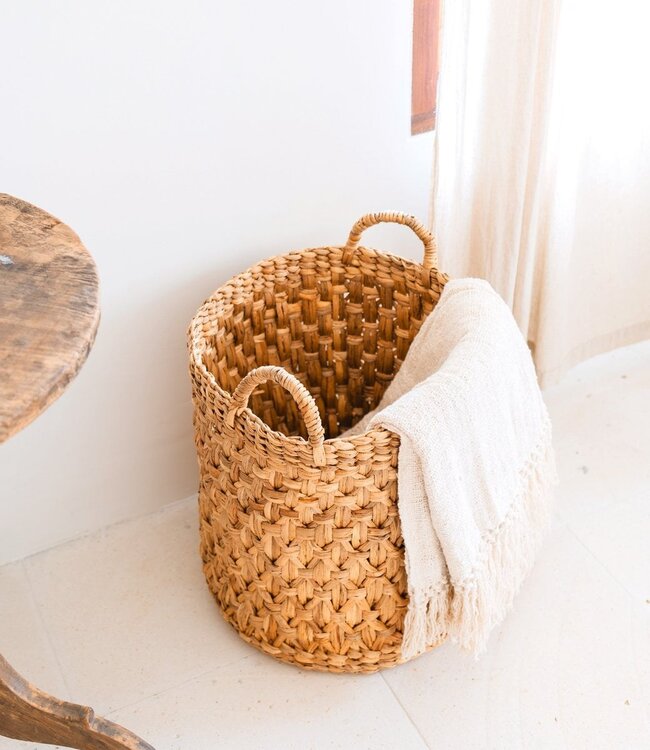 Rond geweven wasmand – Boho plantenmand – wasmand bruin – grote mand van waterhyacint RAJA (3 maten Ø 35/40/50 cm)