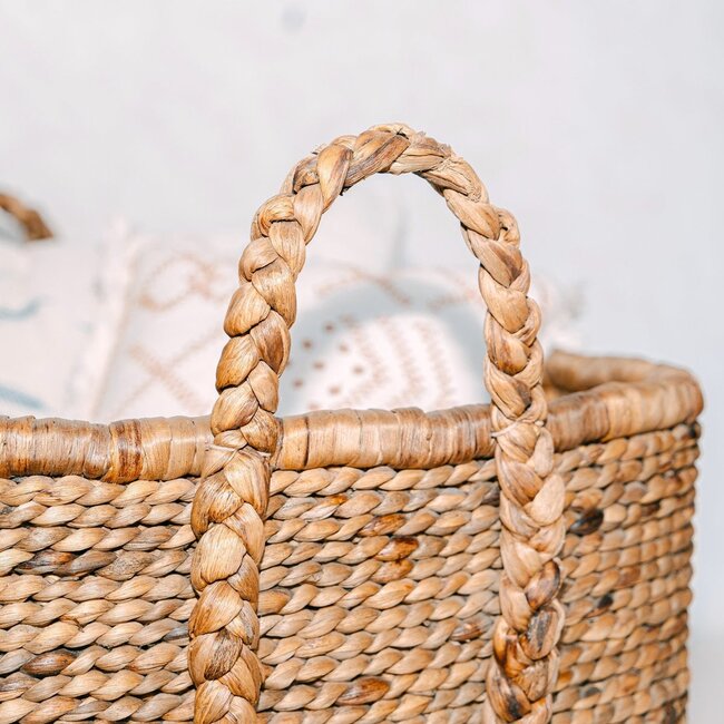 Extra grote wasmand - vierkante boho -mand - geweven decoratieve mand - opslagmand gemaakt van natuurlijke waterhyacint (2 maten) mentari