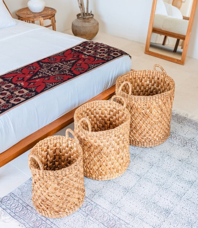 Rond geweven wasmand – Boho plantenmand – wasmand bruin – grote mand van waterhyacint RAJA (3 maten Ø 35/40/50 cm)