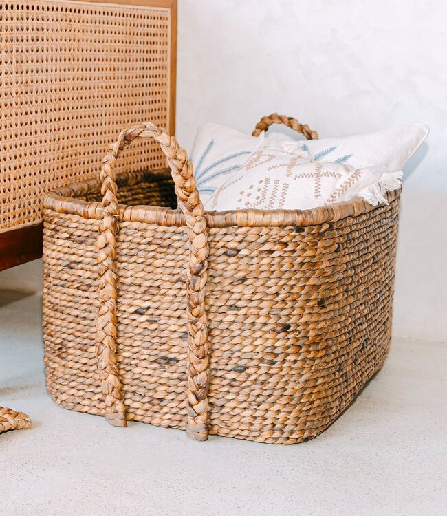 Extra grote wasmand - vierkante boho -mand - geweven decoratieve mand - opslagmand gemaakt van natuurlijke waterhyacint (2 maten) mentari