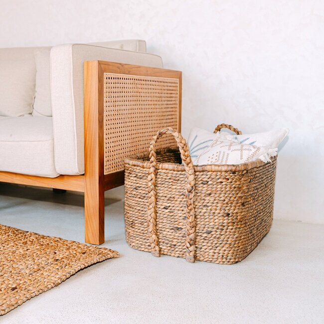 Extra grote wasmand - vierkante boho -mand - geweven decoratieve mand - opslagmand gemaakt van natuurlijke waterhyacint (2 maten) mentari