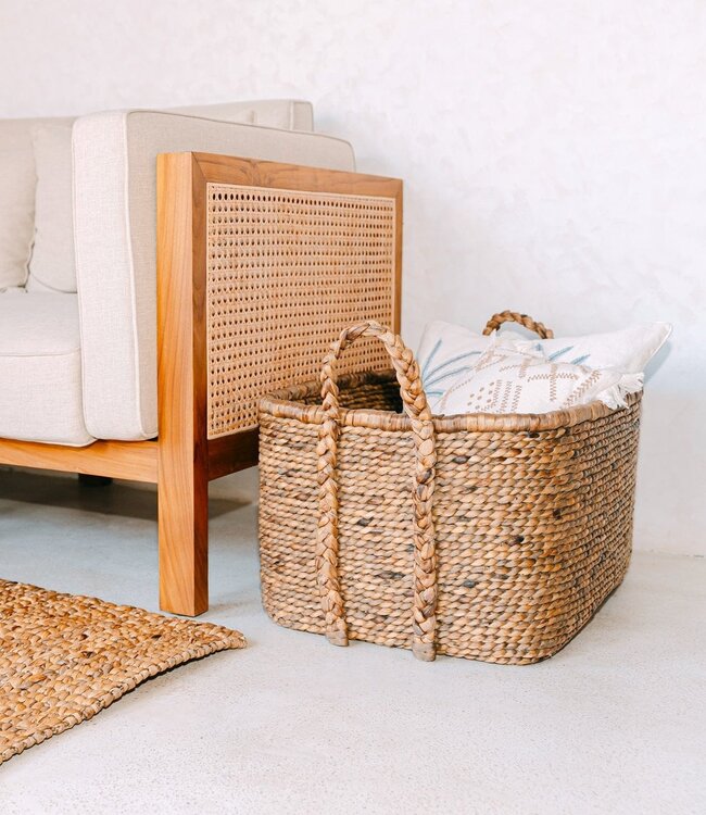 Extra grote wasmand - vierkante boho -mand - geweven decoratieve mand - opslagmand gemaakt van natuurlijke waterhyacint (2 maten) mentari
