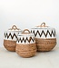 Wasmand met deksel – Boho Wasmand Rond – Grote Boho Mand – Geweven Mand met Katoenpatroon PALEM (3 maten Ø33/43/55cm)