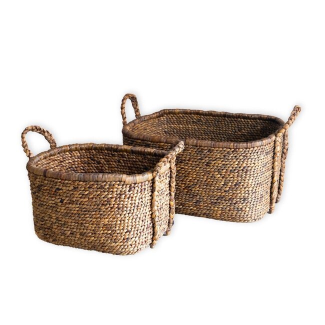 Extra grote wasmand - vierkante boho -mand - geweven decoratieve mand - opslagmand gemaakt van natuurlijke waterhyacint (2 maten) mentari