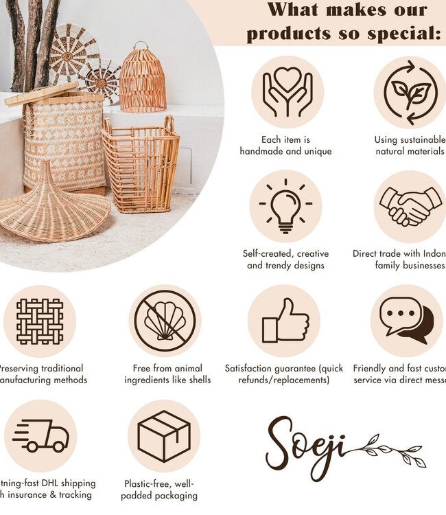 Extra grote wasmand - vierkante boho -mand - geweven decoratieve mand - opslagmand gemaakt van natuurlijke waterhyacint (2 maten) mentari