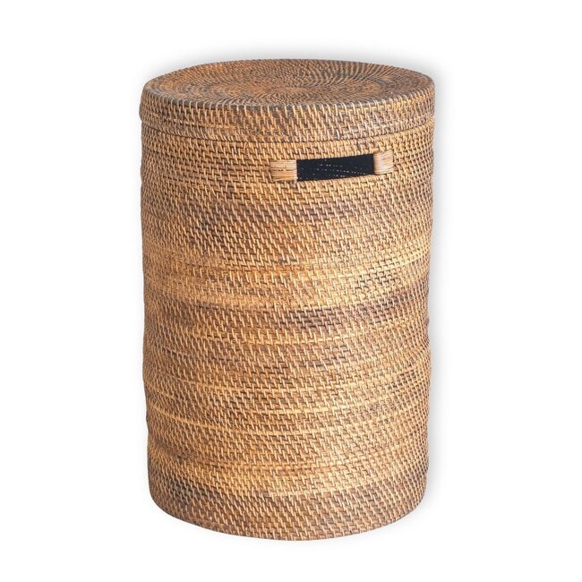 Grote wasmand met deksel - geweven ronde mand - bruine boho opslagmand - decoratieve rotan mand (2 maten Ø 36/40 cm) sari (bruin)