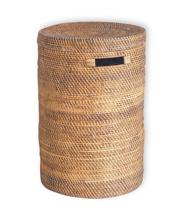 Grote wasmand met deksel - geweven ronde mand - bruine boho opslagmand - decoratieve rotan mand (2 maten Ø 36/40 cm) sari (bruin)