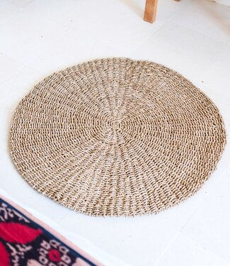 Zeegrasvloerkleed rond 100/120 cm – vloerkleed in bohostijl – rond vloerkleed naturel – handgeweven beige natuurvloerkleed (2 maten) LOKA