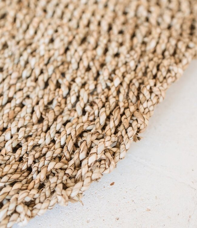 Zeegrasvloerkleed rond 100/120 cm – vloerkleed in bohostijl – rond vloerkleed naturel – handgeweven beige natuurvloerkleed (2 maten) LOKA