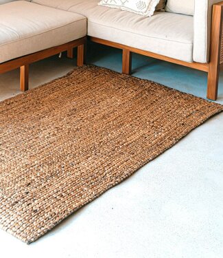 Vierkant Boho-vloerkleed gemaakt van natuurlijke vezels-handgeweven vloermat-rechthoekig bruin tapijt-groot water hyacint tapijt 180x115 cm sawah