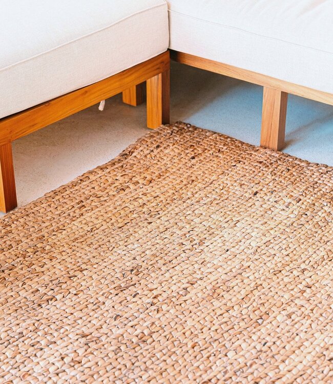 Vierkant Boho-vloerkleed gemaakt van natuurlijke vezels-handgeweven vloermat-rechthoekig bruin tapijt-groot water hyacint tapijt 180x115 cm sawah