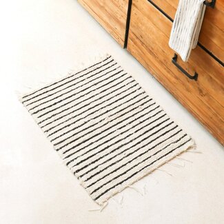 Soeji Klein katoenen vloerkleed – gestreept loper – boho vloerkleed zwart wit – zachte bedmat – handgeweven rechthoekig vloerkleed 70x50 cm UNTUK