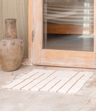 Soeji Vloerkleed van wit katoen met bruine strepen 64x51 cm Handgeweven vloermat GIANYAR
