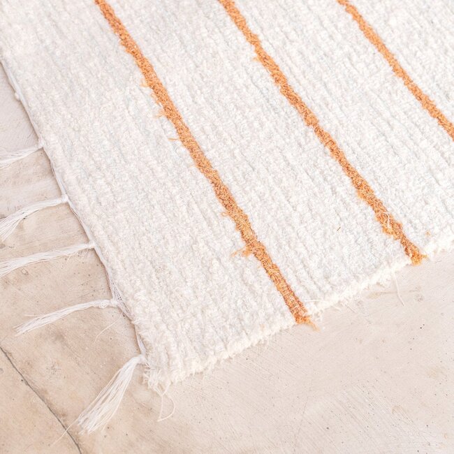 Vloerkleed van wit katoen met bruine strepen 64x51 cm Handgeweven vloermat GIANYAR