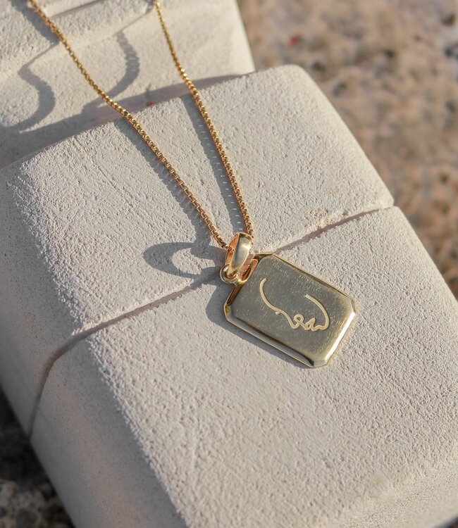 Sierlijke ketting 18k verguld - gouden 40 cm ketting gemaakt van 925 zilver goud vermeil - hanger met gegraveerd gezicht - LOVINA goud