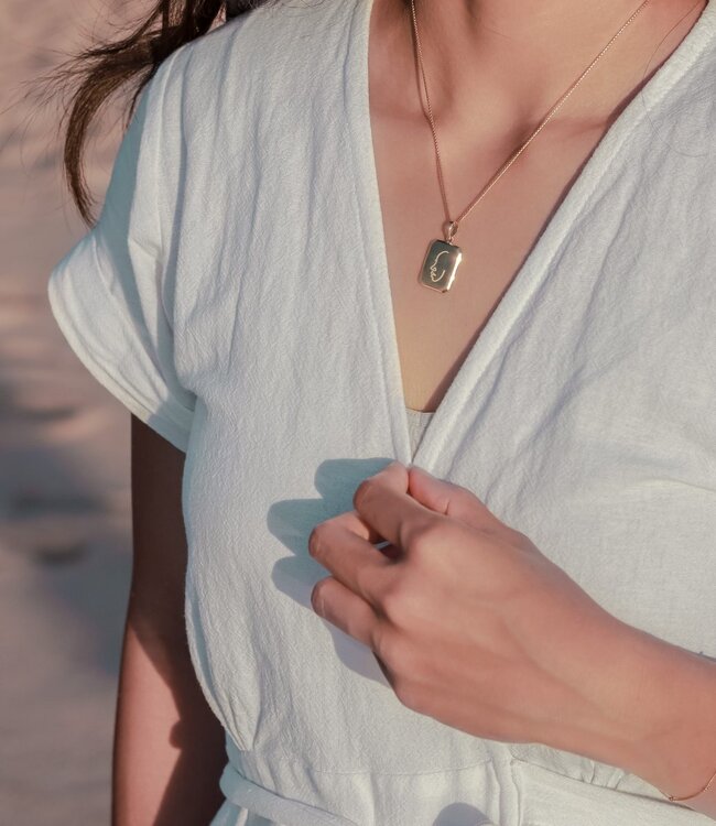 Sierlijke ketting 18k verguld - gouden 40 cm ketting gemaakt van 925 zilver goud vermeil - hanger met gegraveerd gezicht - LOVINA goud