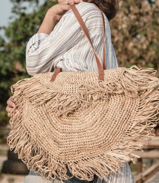 Beige schoudertas met franjes Strandtas Tote Boodschappentas SUMBAWA