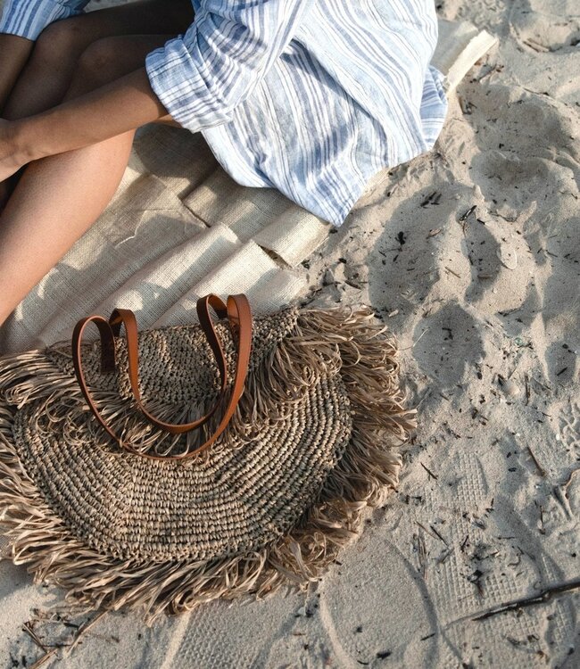 Beige schoudertas met franjes Strandtas Tote Boodschappentas SUMBAWA