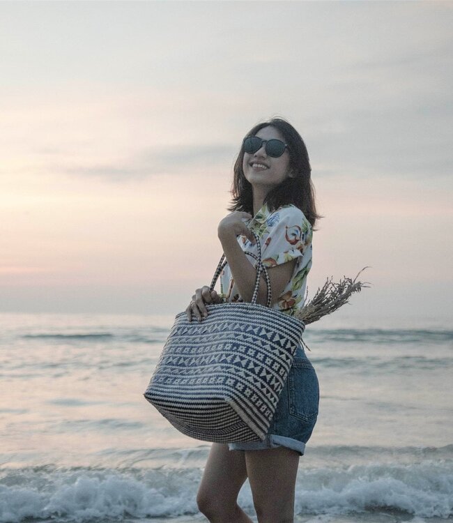 Blauwe boodschappentas | Strandtas | Shopper KIDUL gemaakt van rotan