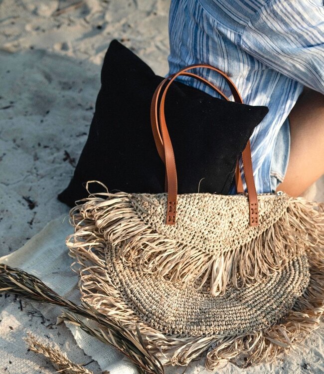 Beige schoudertas met franjes Strandtas Tote Boodschappentas SUMBAWA