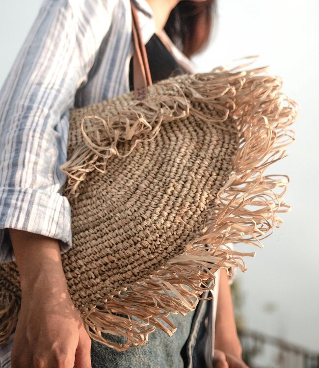 Beige schoudertas met franjes Strandtas Tote Boodschappentas SUMBAWA