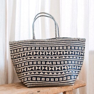 Soeji Boho Tote Bag – Zeegras Zomertas – Schouder Strandtas – Geweven Natuurlijke Tas – Grote Boho Boodschappentas KIDUL (zwart)