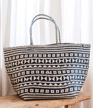 Soeji Boho Tote Bag – Zeegras Zomertas – Schouder Strandtas – Geweven Natuurlijke Tas – Grote Boho Boodschappentas KIDUL (zwart)