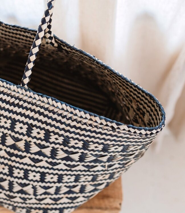 Boho Tote Bag – Zeegras Zomertas – Schouder Strandtas – Geweven Natuurlijke Tas – Grote Boho Boodschappentas KIDUL (zwart)