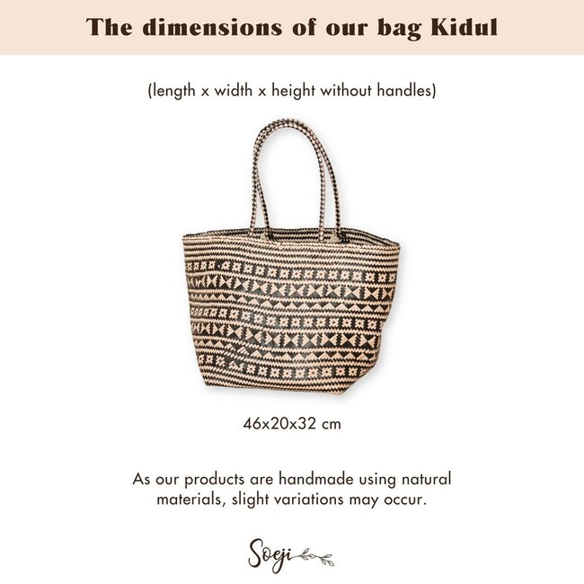 Boho Tote Bag – Zeegras Zomertas – Schouder Strandtas – Geweven Natuurlijke Tas – Grote Boho Boodschappentas KIDUL (zwart)