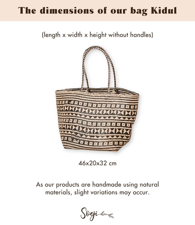 Boho Tote Bag – Zeegras Zomertas – Schouder Strandtas – Geweven Natuurlijke Tas – Grote Boho Boodschappentas KIDUL (zwart)