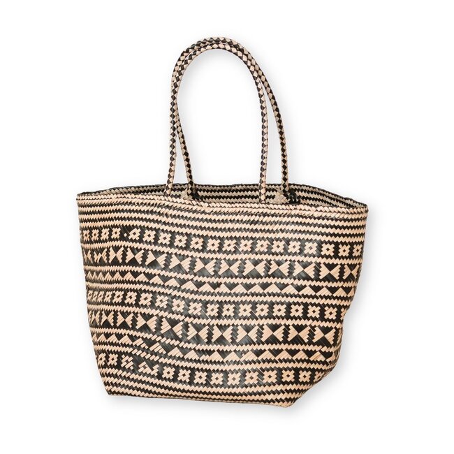 Boho Tote Bag – Zeegras Zomertas – Schouder Strandtas – Geweven Natuurlijke Tas – Grote Boho Boodschappentas KIDUL (zwart)