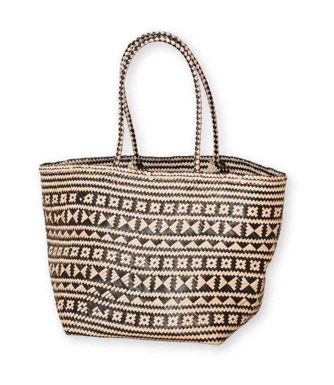 Boho Tote Bag – Zeegras Zomertas – Schouder Strandtas – Geweven Natuurlijke Tas – Grote Boho Boodschappentas KIDUL (zwart)