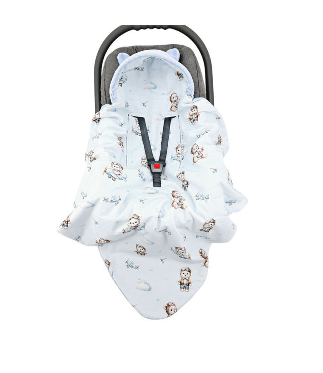 Slaapzak voor babyautostoeltje fluweel, geschikt voor 3- en 5-puntsgordels PILOT BEAR