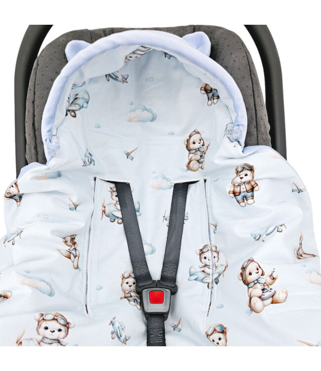 Slaapzak voor babyautostoeltje fluweel, geschikt voor 3- en 5-puntsgordels PILOT BEAR