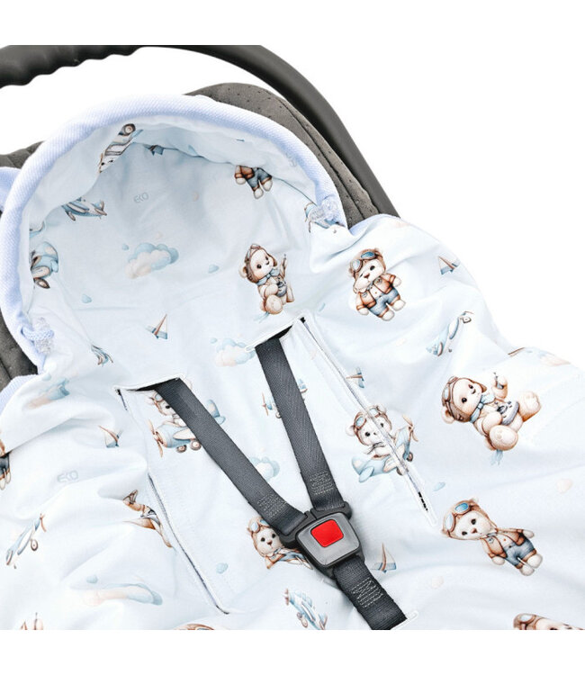 Slaapzak voor babyautostoeltje fluweel, geschikt voor 3- en 5-puntsgordels PILOT BEAR