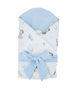 EkoKids Bedrukte inbakerdoek van katoen en mousseline met Coconut PILOT BEAR