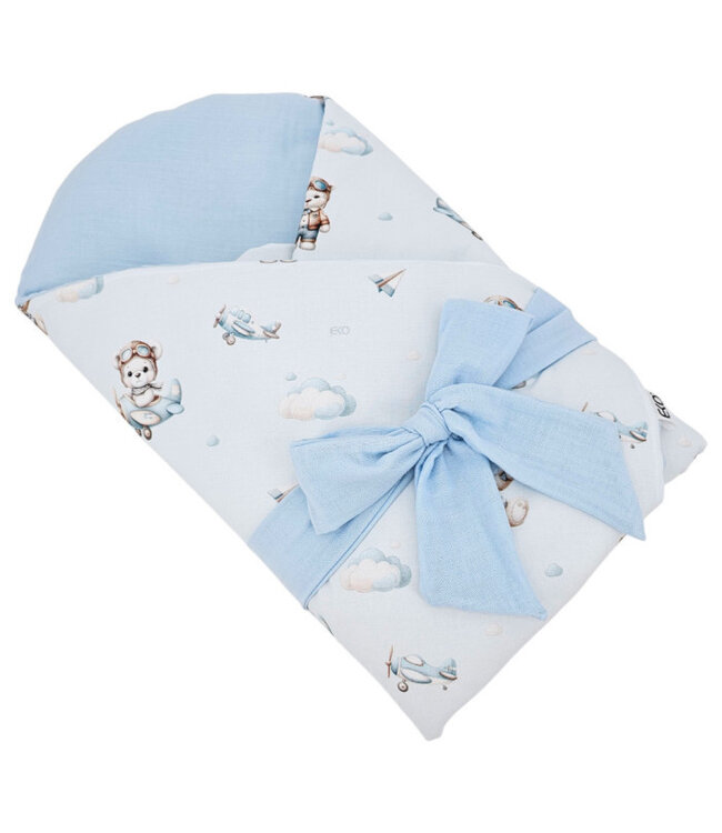 Bedrukte inbakerdoek van katoen en mousseline met Coconut PILOT BEAR