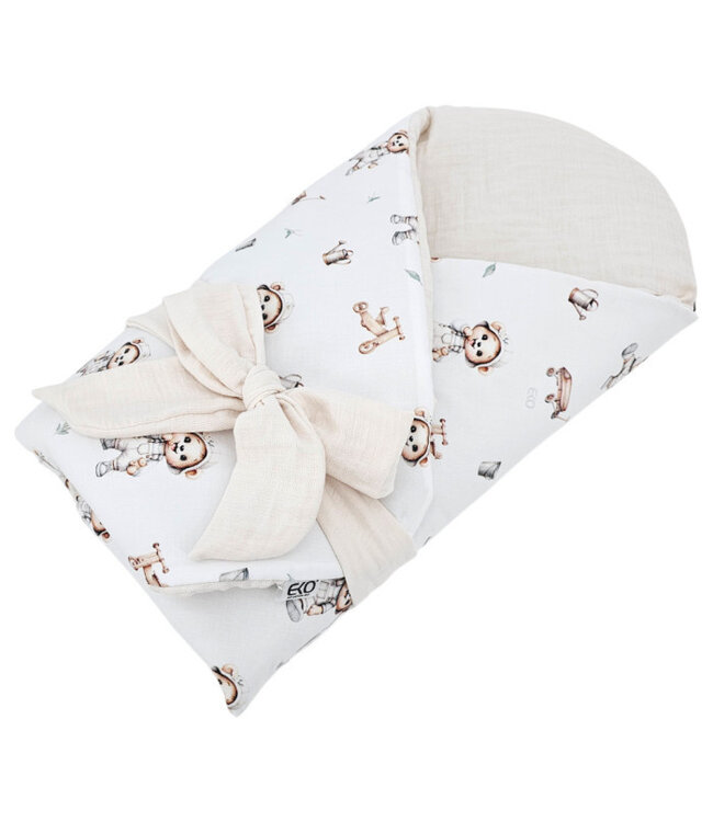 Bedrukt inbakerdoek van katoen en mousseline met kokos GARDENER BEAR