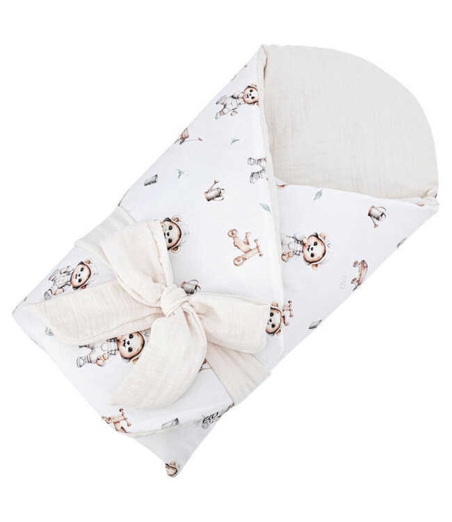 Bedrukt inbakerdoek van katoen en mousseline met kokos GARDENER BEAR