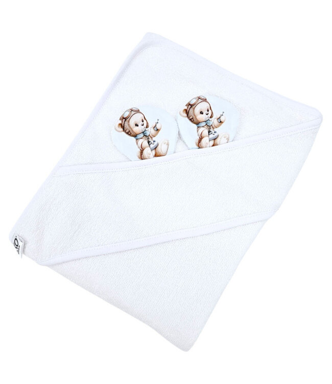 Bamboe badcape PILOT BEAR/WIT