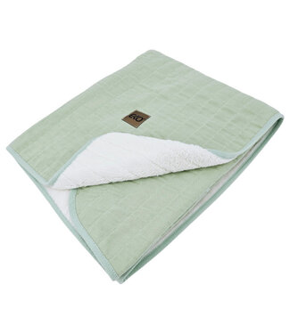 EkoKids Gewatteerde mousseline deken met bont, mint