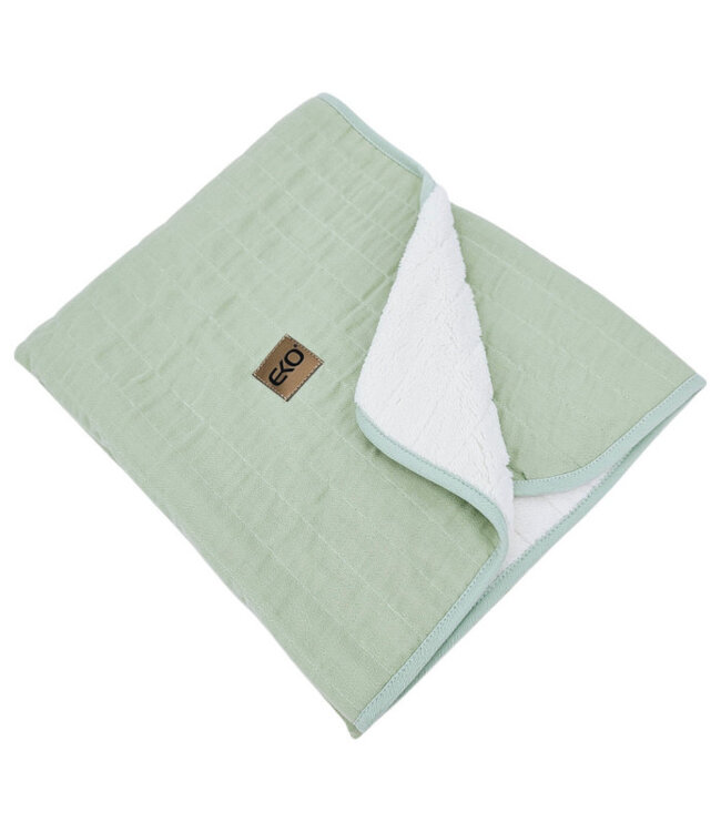 Gewatteerde mousseline deken met bont, mint