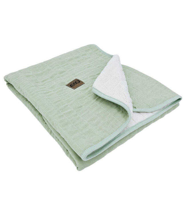 Gewatteerde mousseline deken met bont, mint