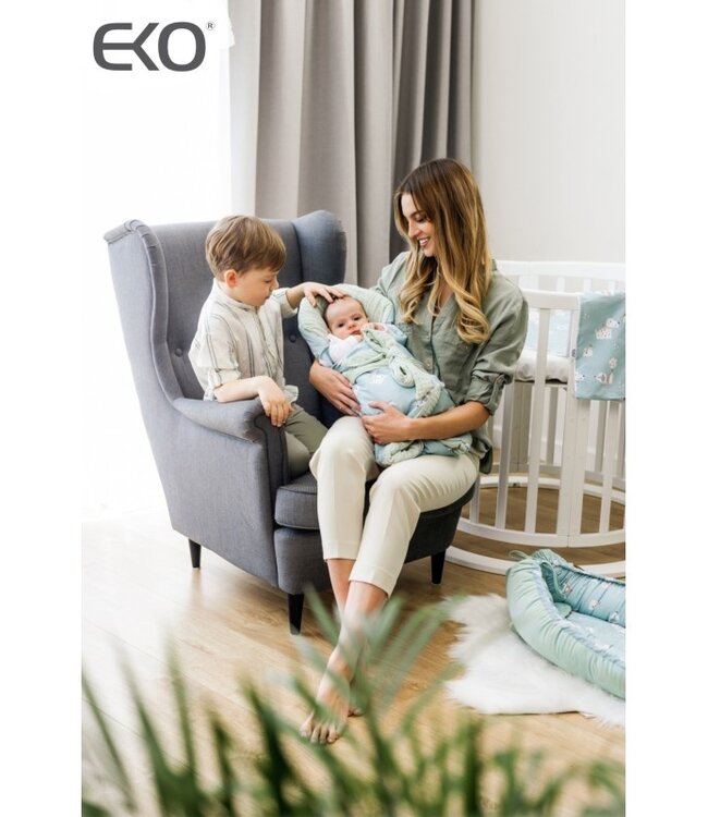 Bedrukte Katoen+Mousseline Wikkeldoek met Kokos BIJEN/BEIGE