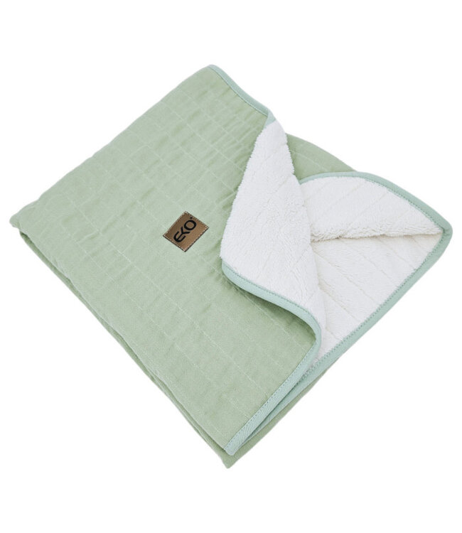 Gewatteerde mousseline deken met bont, mint