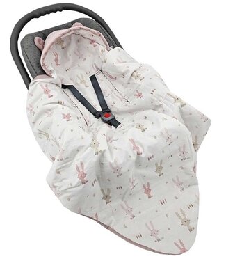 EkoKids Slaapzak voor autostoel VELVET 3- en 5-puntsgordels BUNNY/ROZE