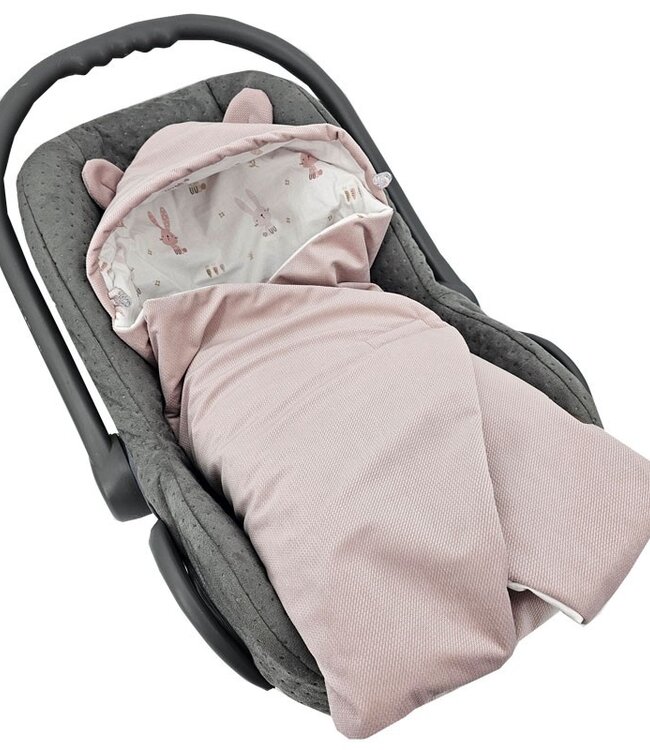 Slaapzak voor autostoel VELVET 3- en 5-puntsgordels BUNNY/ROZE