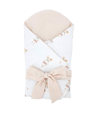 EkoKids Bedrukt wikkeldoek van katoen en mousseline met kokos ballerina-muis